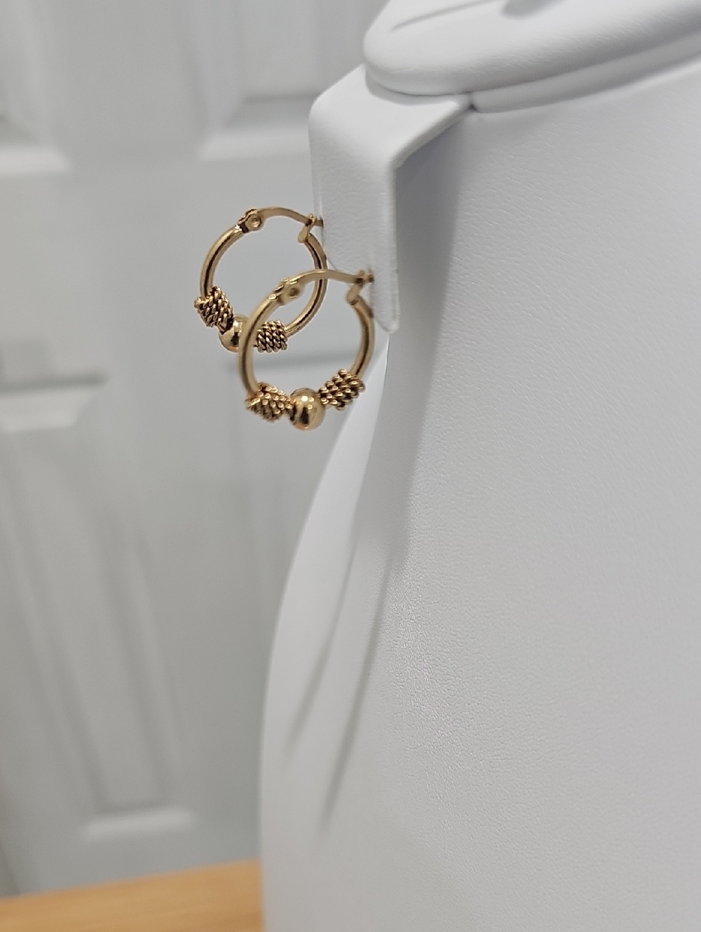 18k Gold Hoop Earrings with Bead Accents